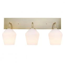 Raja 24 in. 3-Lights Matte Brass Vanity Light with Opal Glass Shades by Globe Electric