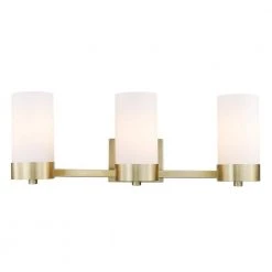 Marcie 24 in. 3-Light Matte brass Vanity Light with Frosted Glass Shades by Globe Electric