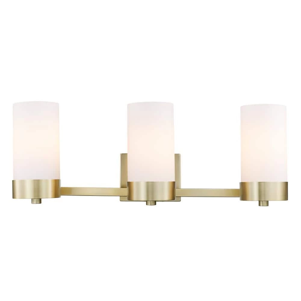 Marcie 24 in. 3-Light Matte brass Vanity Light with Frosted Glass Shades by Globe Electric 1 Marcie 24 in. 3-Light Matte brass Vanity Light with Frosted Glass Shades by Globe Electric