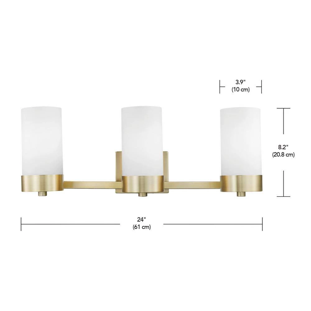 Marcie 24 in. 3-Light Matte brass Vanity Light with Frosted Glass Shades by Globe Electric 7 Marcie 24 in. 3-Light Matte brass Vanity Light with Frosted Glass Shades by Globe Electric - Image 7