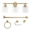 Cannes 24.5 in. 3-Light Brass Vanity Light with Clear Glass Shades and Bath Set (5-Piece) by Globe Electric