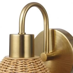 Isla 1-Light Matte Brass Plug-In or Hardwire Wall Sconce with Faux Rattan Shade by Globe Electric -Deals Globe Electric Store matte brass globe electric vanity lighting 65000003 1f 1000