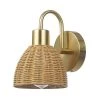 Isla 1-Light Matte Brass Plug-In or Hardwire Wall Sconce with Faux Rattan Shade by Globe Electric