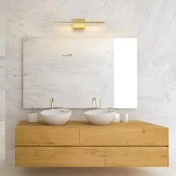 Jensen 24 in. 2-Light Matte Brass LED Integrated Vanity Light with Frosted Diffuser by Globe Electric -Deals Globe Electric Store matte brass globe electric vanity lighting 91002194 c3 1000