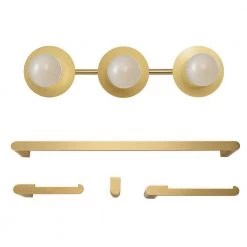 20 in. 3-Light Matte Brass Vanity Light with All-in-One 4-Piece Bathroom Accessory Set by Globe Electric