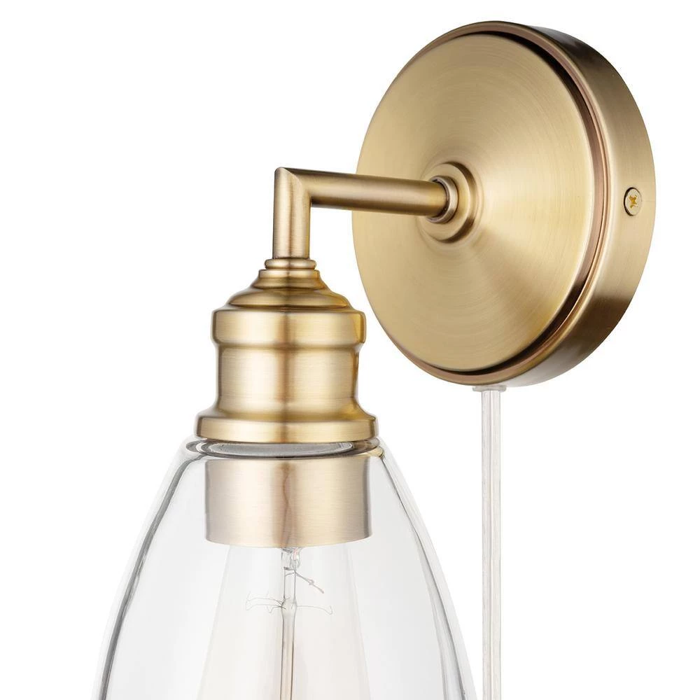 Molly 1-Light Matte Brass Plug-In or Hardwire Wall Sconce with Clear Glass Shade, LED Bulb Included by Globe Electric 6 Molly 1-Light Matte Brass Plug-In or Hardwire Wall Sconce with Clear Glass Shade, LED Bulb Included by Globe Electric - Image 6