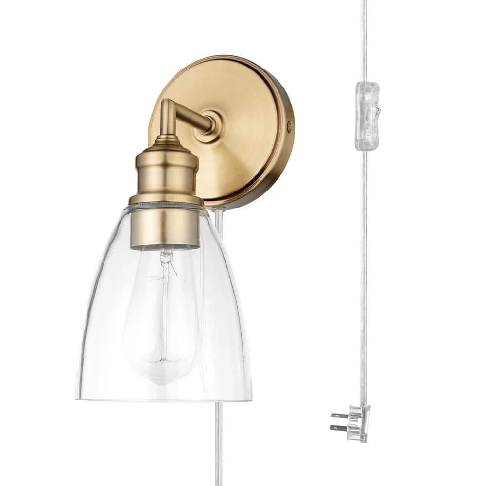 Molly 1-Light Matte Brass Plug-In or Hardwire Wall Sconce with Clear Glass Shade, LED Bulb Included by Globe Electric 3 Molly 1-Light Matte Brass Plug-In or Hardwire Wall Sconce with Clear Glass Shade, LED Bulb Included by Globe Electric - Image 3
