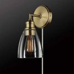 Molly 1-Light Matte Brass Plug-In or Hardwire Wall Sconce with Clear Glass Shade, LED Bulb Included by Globe Electric 12 Molly 1-Light Matte Brass Plug-In or Hardwire Wall Sconce with Clear Glass Shade, LED Bulb Included by Globe Electric -Deals Globe Electric Store matte brass globe electric wall sconces 51613 c3 1000
