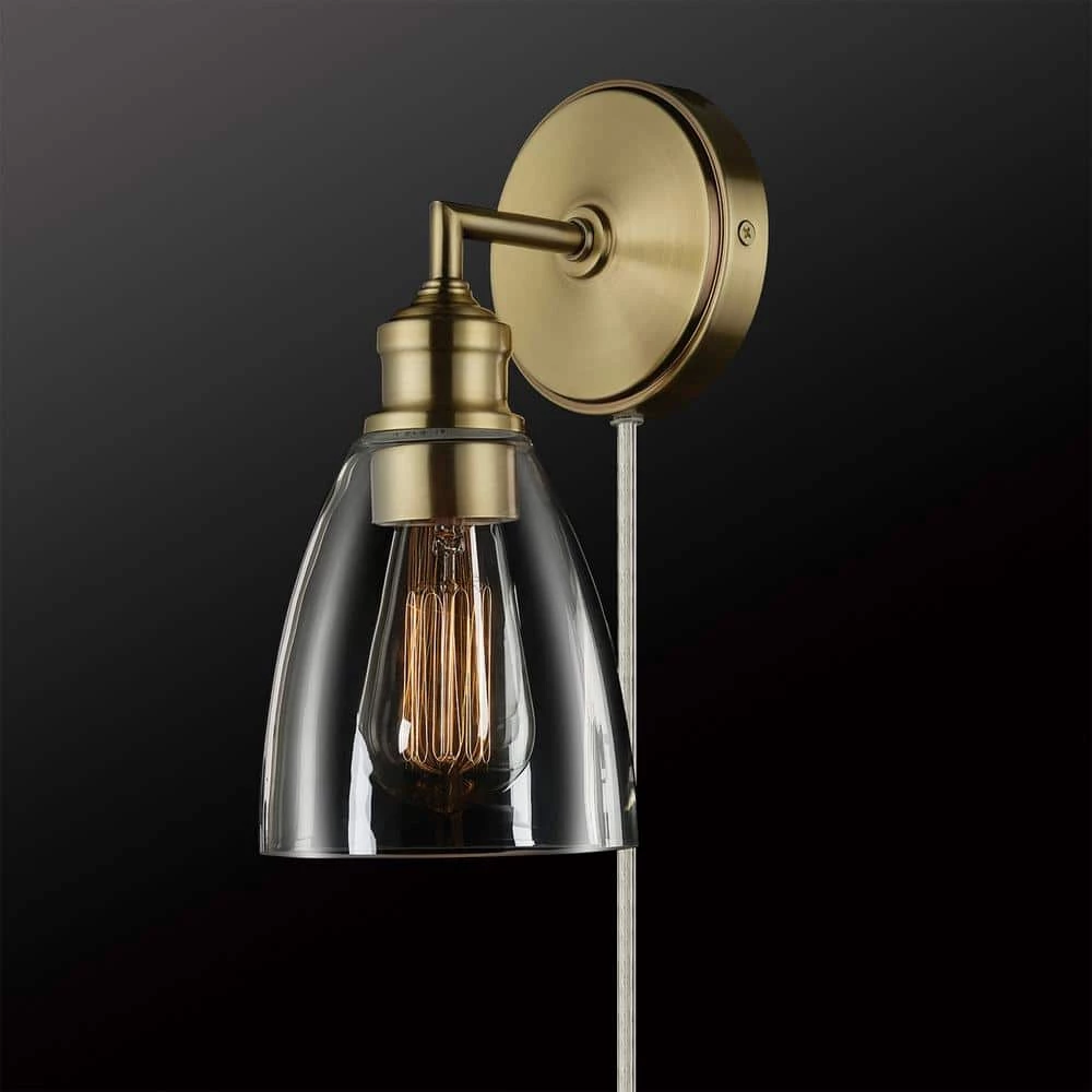 Molly 1-Light Matte Brass Plug-In or Hardwire Wall Sconce with Clear Glass Shade, LED Bulb Included by Globe Electric 4 Molly 1-Light Matte Brass Plug-In or Hardwire Wall Sconce with Clear Glass Shade, LED Bulb Included by Globe Electric - Image 4