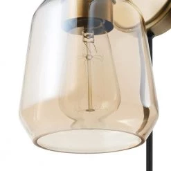 Salma 1-Light Matte Brass Plug-In or Hardwire Wall Sconce with Smoked Amber Glass Shade and In-Line On/Off Switch by Globe Electric -Deals Globe Electric Store matte brass globe electric wall sconces 51715 1f 1000