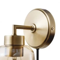 Salma 1-Light Matte Brass Plug-In or Hardwire Wall Sconce with Smoked Amber Glass Shade and In-Line On/Off Switch by Globe Electric -Deals Globe Electric Store matte brass globe electric wall sconces 51715 44 1000