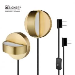 Magnus Matte Brass LED Integrated Plug-In or Hardwired Wall Sconce, 2-Pack by Globe Electric