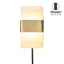 1-Light Matte Brass 19-Watt LED Integrated Plug-In or Hardwire Wall Sconce with Frosted Acrylic Shade, 3000 Kelvin by Globe Electric -Deals Globe Electric Store matte brass globe electric wall sconces 91002861 44 1000