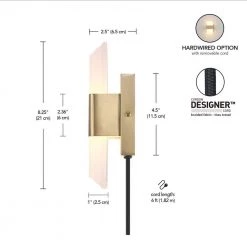 1-Light Matte Brass 19-Watt LED Integrated Plug-In or Hardwire Wall Sconce with Frosted Acrylic Shade, 3000 Kelvin by Globe Electric -Deals Globe Electric Store matte brass globe electric wall sconces 91002861 66 1000