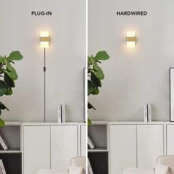 1-Light Matte Brass 19-Watt LED Integrated Plug-In or Hardwire Wall Sconce with Frosted Acrylic Shade, 3000 Kelvin by Globe Electric -Deals Globe Electric Store matte brass globe electric wall sconces 91002861 c3 1000