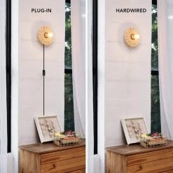 1-Light Matte Brass Plug-In or Hardwire Wall Sconce with Faux Rattan Backplate, In-Line On/Off Rocker Switch by Globe Electric 14 1-Light Matte Brass Plug-In or Hardwire Wall Sconce with Faux Rattan Backplate, In-Line On/Off Rocker Switch by Globe Electric -Deals Globe Electric Store matte brass globe electric wall sconces 91002862 4f 1000