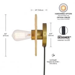 1-Light Matte Brass Plug-In or Hardwire Wall Sconce with Faux Rattan Backplate, In-Line On/Off Rocker Switch by Globe Electric 12 1-Light Matte Brass Plug-In or Hardwire Wall Sconce with Faux Rattan Backplate, In-Line On/Off Rocker Switch by Globe Electric -Deals Globe Electric Store matte brass globe electric wall sconces 91002862 66 1000