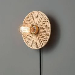 1-Light Matte Brass Plug-In or Hardwire Wall Sconce with Faux Rattan Backplate, In-Line On/Off Rocker Switch by Globe Electric 17 1-Light Matte Brass Plug-In or Hardwire Wall Sconce with Faux Rattan Backplate, In-Line On/Off Rocker Switch by Globe Electric -Deals Globe Electric Store matte brass globe electric wall sconces 91002862 fa 1000