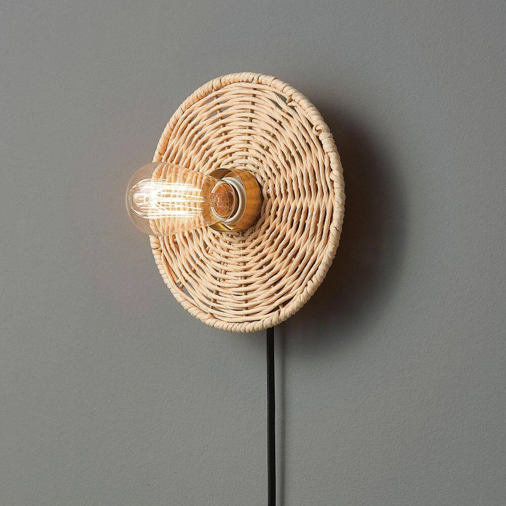 1-Light Matte Brass Plug-In or Hardwire Wall Sconce with Faux Rattan Backplate, In-Line On/Off Rocker Switch by Globe Electric 8 1-Light Matte Brass Plug-In or Hardwire Wall Sconce with Faux Rattan Backplate, In-Line On/Off Rocker Switch by Globe Electric - Image 8