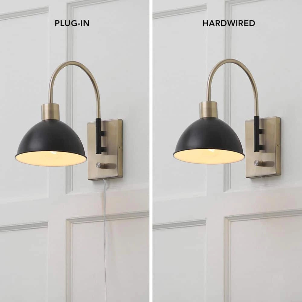 1-Light Matte Brass Plug-In or Hardwire Wall Sconce with Matte Black Accents, 6 ft. Clear Cord, On/Off Rotary Switch by Globe Electric 10 1-Light Matte Brass Plug-In or Hardwire Wall Sconce with Matte Black Accents, 6 ft. Clear Cord, On/Off Rotary Switch by Globe Electric - Image 10
