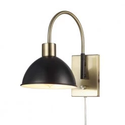 1-Light Matte Brass Plug-In or Hardwire Wall Sconce with Matte Black Accents, 6 ft. Clear Cord, On/Off Rotary Switch by Globe Electric 16 1-Light Matte Brass Plug-In or Hardwire Wall Sconce with Matte Black Accents, 6 ft. Clear Cord, On/Off Rotary Switch by Globe Electric -Deals Globe Electric Store matte brass globe electric wall sconces 91002864 44 1000