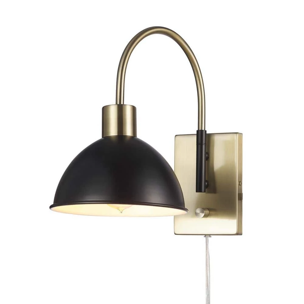 1-Light Matte Brass Plug-In or Hardwire Wall Sconce with Matte Black Accents, 6 ft. Clear Cord, On/Off Rotary Switch by Globe Electric 7 1-Light Matte Brass Plug-In or Hardwire Wall Sconce with Matte Black Accents, 6 ft. Clear Cord, On/Off Rotary Switch by Globe Electric - Image 7