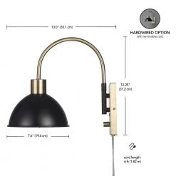 1-Light Matte Brass Plug-In or Hardwire Wall Sconce with Matte Black Accents, 6 ft. Clear Cord, On/Off Rotary Switch by Globe Electric 12 1-Light Matte Brass Plug-In or Hardwire Wall Sconce with Matte Black Accents, 6 ft. Clear Cord, On/Off Rotary Switch by Globe Electric -Deals Globe Electric Store matte brass globe electric wall sconces 91002864 66 1000