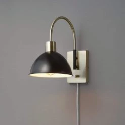 1-Light Matte Brass Plug-In or Hardwire Wall Sconce with Matte Black Accents, 6 ft. Clear Cord, On/Off Rotary Switch by Globe Electric 18 1-Light Matte Brass Plug-In or Hardwire Wall Sconce with Matte Black Accents, 6 ft. Clear Cord, On/Off Rotary Switch by Globe Electric -Deals Globe Electric Store matte brass globe electric wall sconces 91002864 76 1000