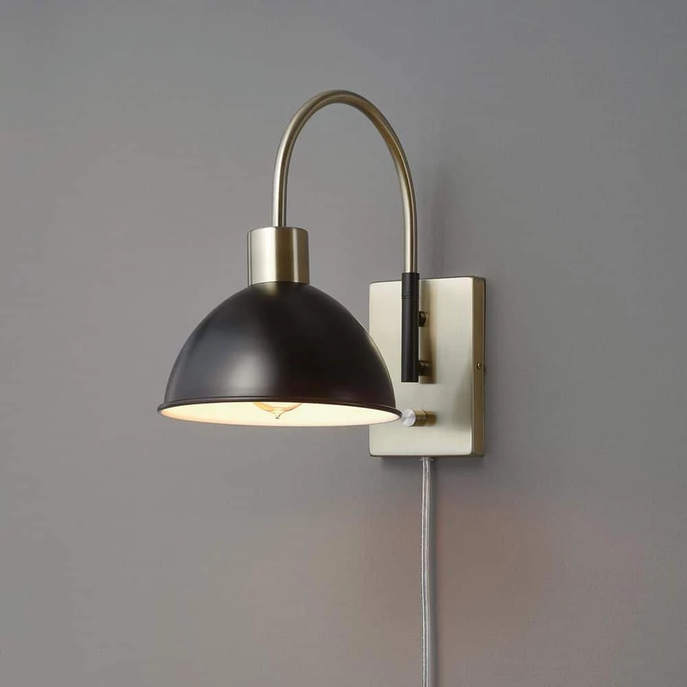 1-Light Matte Brass Plug-In or Hardwire Wall Sconce with Matte Black Accents, 6 ft. Clear Cord, On/Off Rotary Switch by Globe Electric 9 1-Light Matte Brass Plug-In or Hardwire Wall Sconce with Matte Black Accents, 6 ft. Clear Cord, On/Off Rotary Switch by Globe Electric - Image 9