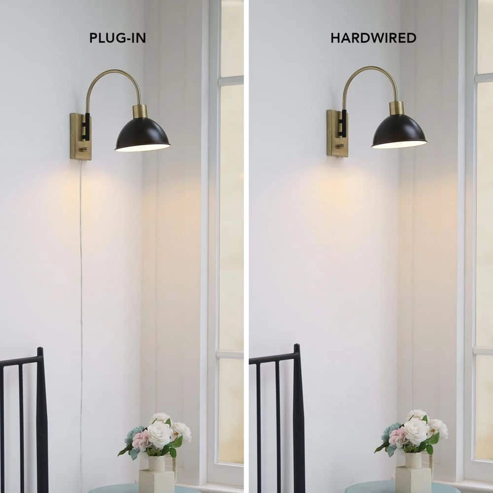 1-Light Matte Brass Plug-In or Hardwire Wall Sconce with Matte Black Accents, 6 ft. Clear Cord, On/Off Rotary Switch by Globe Electric 4 1-Light Matte Brass Plug-In or Hardwire Wall Sconce with Matte Black Accents, 6 ft. Clear Cord, On/Off Rotary Switch by Globe Electric - Image 4