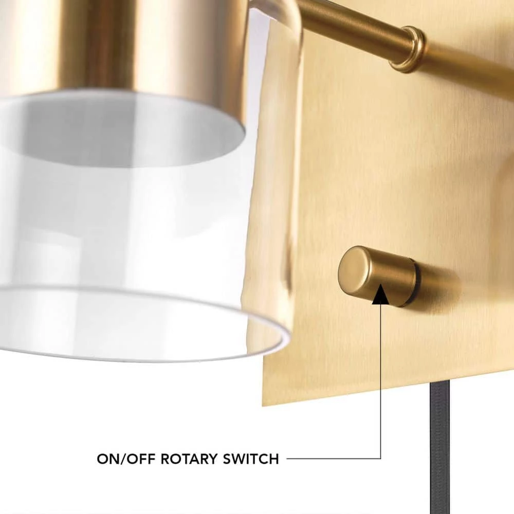 1-Light Matte Brass LED Integrated Plug-In or Hardwire Wall Sconce with Clear Glass Outer Shade and Frosted Inner Shade by Globe Electric 5 1-Light Matte Brass LED Integrated Plug-In or Hardwire Wall Sconce with Clear Glass Outer Shade and Frosted Inner Shade by Globe Electric - Image 5