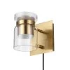 1-Light Matte Brass LED Integrated Plug-In or Hardwire Wall Sconce with Clear Glass Outer Shade and Frosted Inner Shade by Globe Electric