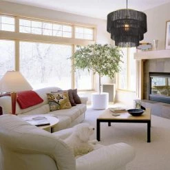 Willow 1-Light Matte Gold Pendant Light with Black Fabric Fringe Shade and Black Cloth Hanging Cord by Globe Electric -Deals Globe Electric Store matte gold globe electric chandeliers 44845 44 1000