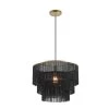 Willow 1-Light Matte Gold Pendant Light with Black Fabric Fringe Shade and Black Cloth Hanging Cord by Globe Electric