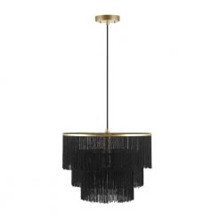 Willow 1-Light Matte Gold Pendant Light with Black Fabric Fringe Shade and Black Cloth Hanging Cord by Globe Electric -Deals Globe Electric Store matte gold globe electric chandeliers 44845 66 1000
