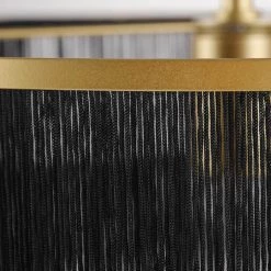 Willow 1-Light Matte Gold Pendant Light with Black Fabric Fringe Shade and Black Cloth Hanging Cord by Globe Electric -Deals Globe Electric Store matte gold globe electric chandeliers 44845 76 1000