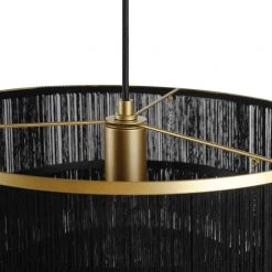 Willow 1-Light Matte Gold Pendant Light with Black Fabric Fringe Shade and Black Cloth Hanging Cord by Globe Electric -Deals Globe Electric Store matte gold globe electric chandeliers 44845 fa 1000