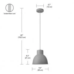 1-Light Matte Gray Pendant with Gray Designer Fabric Cord by Globe Electric -Deals Globe Electric Store matte gray globe electric chandeliers 61002 fa 1000