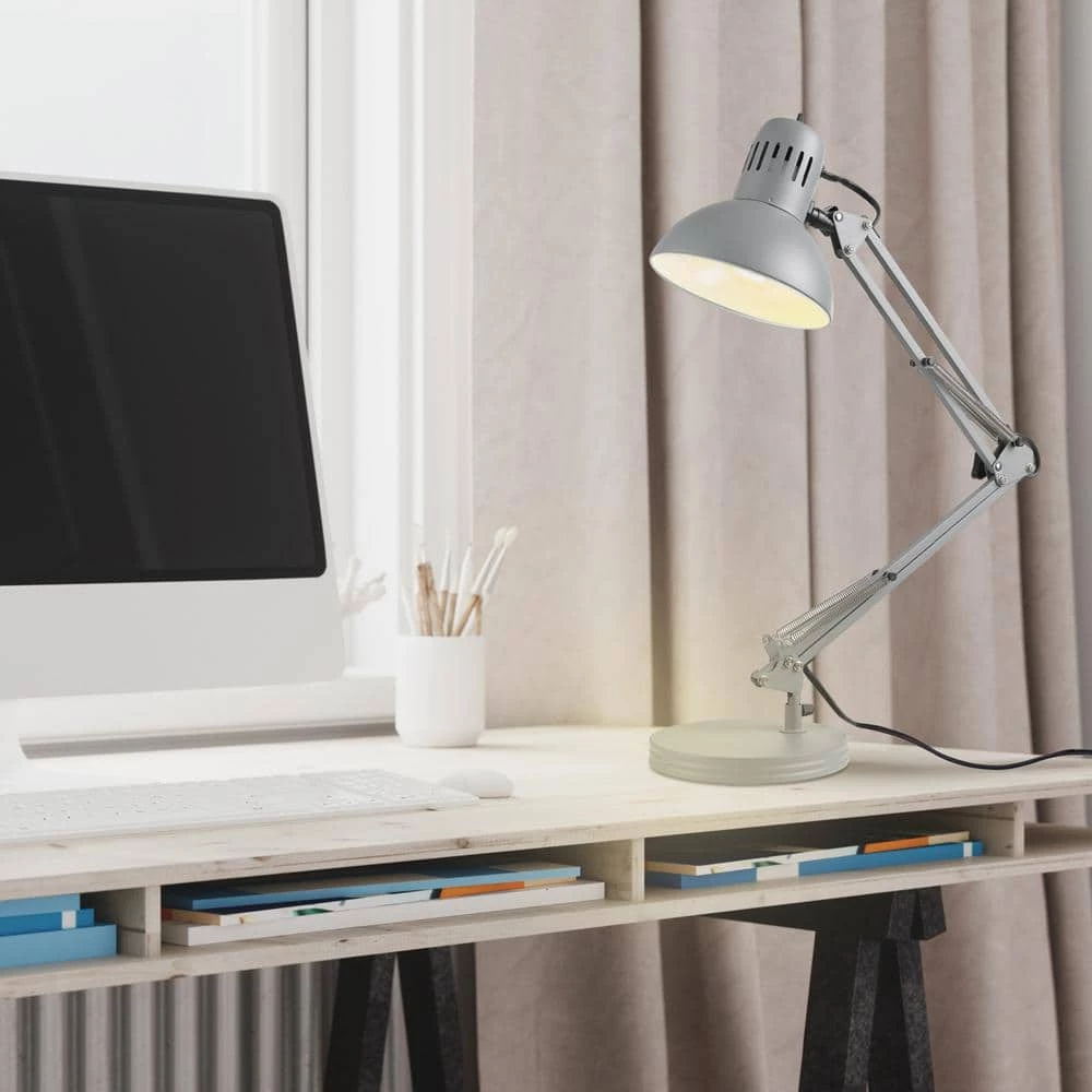 Architect 28 in. Matte Gray Balanced Arm Desk Lamp with Interchangeable Base and Clamp Arm Design by Globe Electric 9 Architect 28 in. Matte Gray Balanced Arm Desk Lamp with Interchangeable Base and Clamp Arm Design by Globe Electric - Image 9