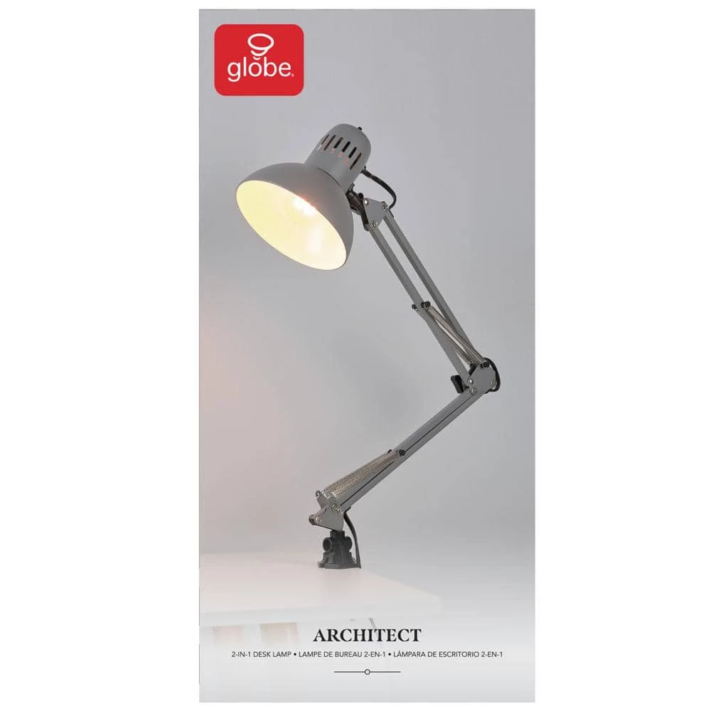 Architect 28 in. Matte Gray Balanced Arm Desk Lamp with Interchangeable Base and Clamp Arm Design by Globe Electric 8 Architect 28 in. Matte Gray Balanced Arm Desk Lamp with Interchangeable Base and Clamp Arm Design by Globe Electric - Image 8