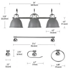Sydney 24 in. 3-Light Matte Gray and Chrome Vanity Light with Bath Set (5-Piece) by Globe Electric -Deals Globe Electric Store matte gray globe electric vanity lighting 51737 44 1000