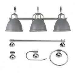Sydney 24 in. 3-Light Matte Gray and Chrome Vanity Light with Bath Set (5-Piece) by Globe Electric