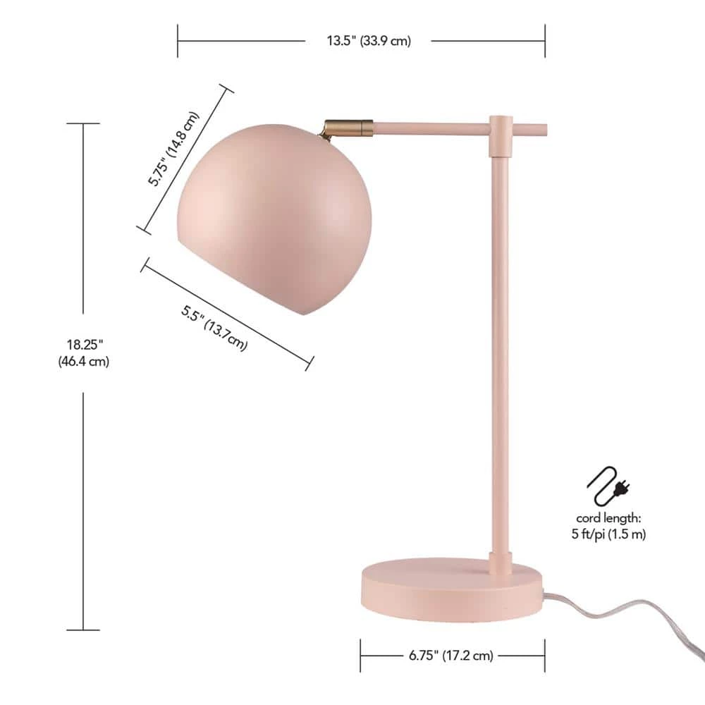 Hannah 18 in. Matte Pink Desk Lamp with Brass Accent by Globe Electric 9 Hannah 18 in. Matte Pink Desk Lamp with Brass Accent by Globe Electric - Image 9