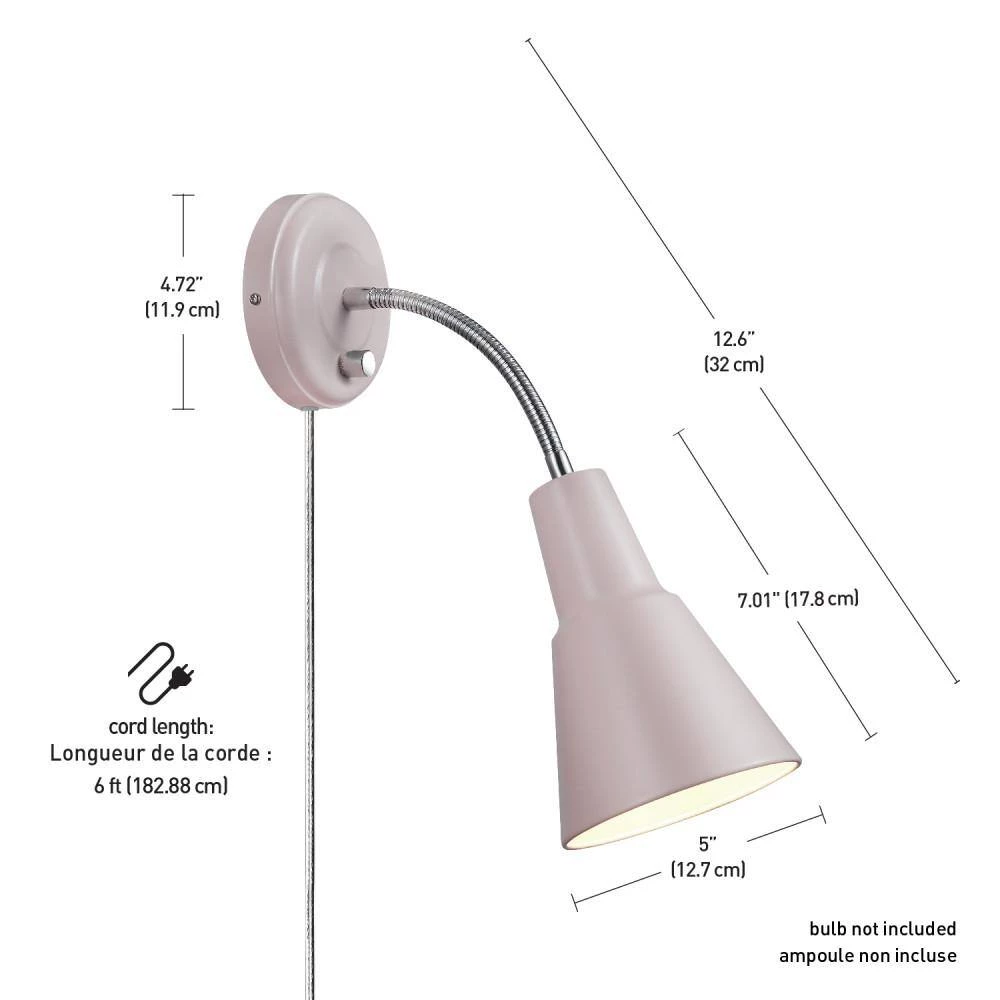 Sophie 1-Light Matte Rose Plug-In or Hardwire Wall Sconce by Globe Electric 6 Sophie 1-Light Matte Rose Plug-In or Hardwire Wall Sconce by Globe Electric - Image 6