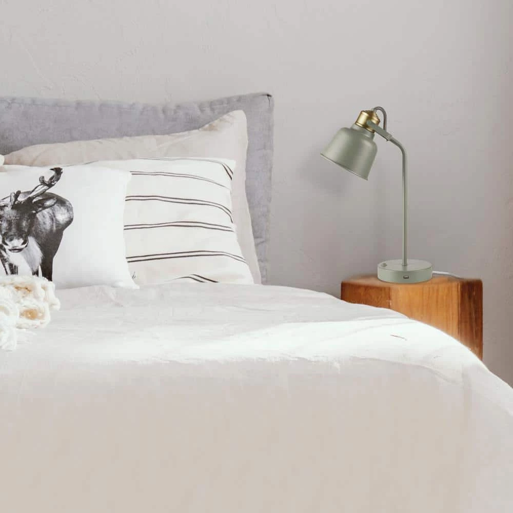 Dakota 18 in. Matte Sage Green Desk Lamp with Matte Brass Accents and 2.1A USB Port by Globe Electric 10 Dakota 18 in. Matte Sage Green Desk Lamp with Matte Brass Accents and 2.1A USB Port by Globe Electric - Image 10