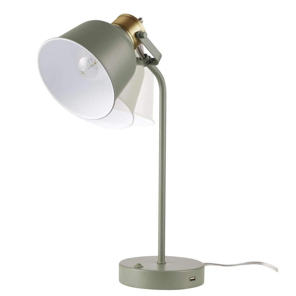 Dakota 18 in. Matte Sage Green Desk Lamp with Matte Brass Accents and 2.1A USB Port by Globe Electric 6 Dakota 18 in. Matte Sage Green Desk Lamp with Matte Brass Accents and 2.1A USB Port by Globe Electric - Image 6