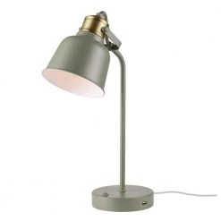 Dakota 18 in. Matte Sage Green Desk Lamp with Matte Brass Accents and 2.1A USB Port by Globe Electric