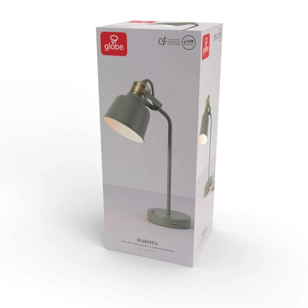 Dakota 18 in. Matte Sage Green Desk Lamp with Matte Brass Accents and 2.1A USB Port by Globe Electric 8 Dakota 18 in. Matte Sage Green Desk Lamp with Matte Brass Accents and 2.1A USB Port by Globe Electric - Image 8