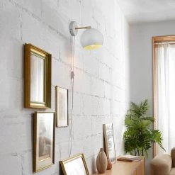 Molly 1-Light Matte White Plug-In or Hardwire Wall Sconce with Matte Brass Accent by Globe Electric -Deals Globe Electric Store matte white and brass globe electric wall sconces 91002202 31 1000