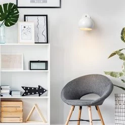 Molly 1-Light Matte White Plug-In or Hardwire Wall Sconce with Matte Brass Accent by Globe Electric -Deals Globe Electric Store matte white and brass globe electric wall sconces 91002202 4f 1000